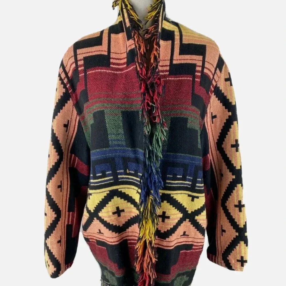 Vintage Granite Jacket Aztec Coat Fringe Cotton Western Southwest Boho